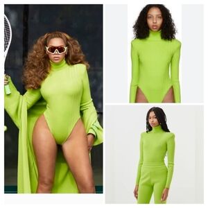 Adidas ivy park  Bright Green Ribbed Turtleneck Bodysuit and pants  size s